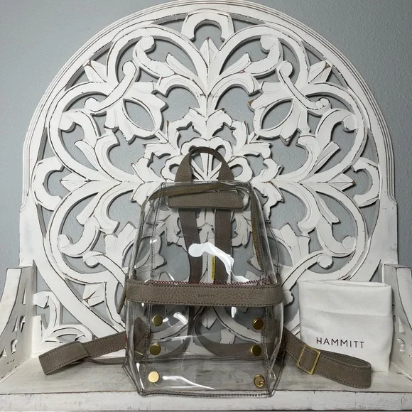 SOLD Hammitt Los Angeles Hunter Medium Clear Backpack Grey Natural Brushed Gold - Picture 1 of 6